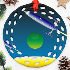 Rocket Spaceship Space Round Filigree Ornament (two Sides) by HermanTelo