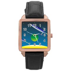 Rocket Spaceship Space Rose Gold Leather Watch  by HermanTelo