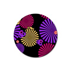 Seamless Halloween Day Dead Rubber Round Coaster (4 Pack)  by HermanTelo