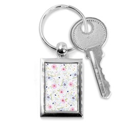 Floral Pink Blue Key Chain (rectangle) by HermanTelo