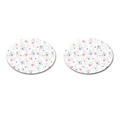 Floral Pink Blue Cufflinks (oval) by HermanTelo