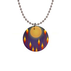 Night Moon Flora Background 1  Button Necklace by Bajindul