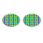 Groovy Yellow Pink Purple Square Pattern Cufflinks (Oval) Front(Pair)