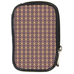 Ornate Oval Pattern Brown Blue Compact Camera Leather Case by BrightVibesDesign