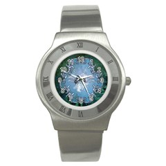 Surfboard With Dolphin Stainless Steel Watch by FantasyWorld7