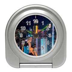 High Rise Buildings With Lights Travel Alarm Clock by Pakrebo