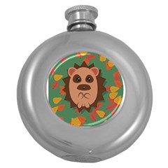Hedgehog Animal Cute Cartoon Round Hip Flask (5 Oz) by Sudhe
