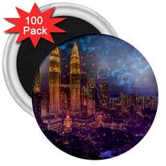 City Lights Skyline Buildings 3  Magnets (100 Pack) by Wegoenart