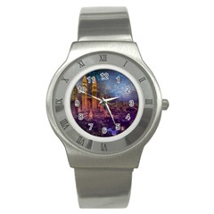 City Lights Skyline Buildings Stainless Steel Watch by Wegoenart