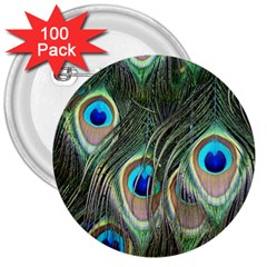 Peacock Feathers Peacock Bird 3  Buttons (100 Pack)  by Wegoenart