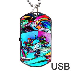 Abstract Flower Painting Dog Tag Usb Flash (two Sides) by Pakrebo