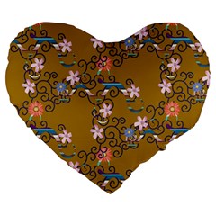 Textile Flowers Pattern Large 19  Premium Heart Shape Cushions by HermanTelo