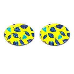 Leaves On A Yellow Background                                  Cufflinks (oval) by LalyLauraFLM
