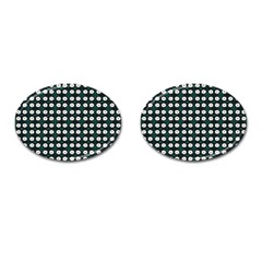 White Flower Pattern On Green Black Cufflinks (oval) by BrightVibesDesign