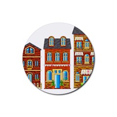 City Buildings Brick Architecture Rubber Round Coaster (4 Pack)  by Simbadda