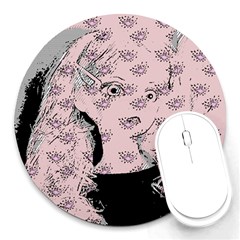 Wide Eyed Girl Pink Round Mousepads by snowwhitegirl