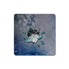 Sport, Surfboard With Flowers And Fish Square Magnet by FantasyWorld7