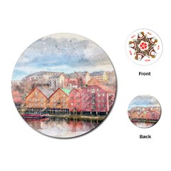 Architecture City Buildings River Playing Cards Single Design (round) by Simbadda