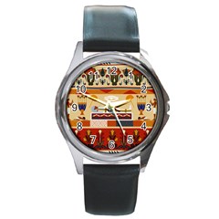Seamless Ethnic Pattern Round Metal Watch by Vaneshart