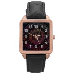 Mandala Fractal Pattern Rose Gold Leather Watch  by Vaneshart