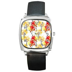 Watercolor Painting Autumn Illustration Autumn Tree Square Metal Watch by Vaneshart