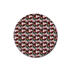 Vintage Hippie Girl Pattern Pnk Rubber Round Coaster (4 Pack)  by snowwhitegirl