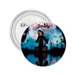 Funny Halloween Design With Skeleton, Pumpkin And Owl 2 25  Buttons by FantasyWorld7