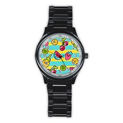 Summer Fruits Patterns Stainless Steel Round Watch by Vaneshart