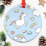 Unicorn Seamless Pattern Background Vector Round Ornament (Two Sides) Front