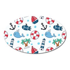Seamless Pattern Nautical Icons Cartoon Style Oval Magnet by Vaneshart