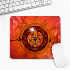 Awesome Skull On A Pentagram With Crows Large Mousepads by FantasyWorld7