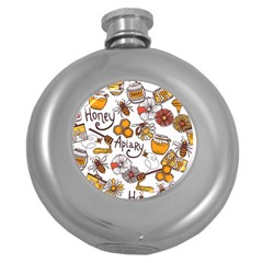 Honey Seamless Pattern Round Hip Flask (5 Oz) by Vaneshart