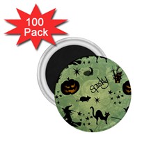 Funny Halloween Pattern With Witch, Cat And Pumpkin 1 75  Magnets (100 Pack)  by FantasyWorld7