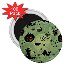Funny Halloween Pattern With Witch, Cat And Pumpkin 2 25  Magnets (100 Pack)  by FantasyWorld7