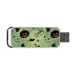 Funny Halloween Pattern With Witch, Cat And Pumpkin Portable Usb Flash (two Sides) by FantasyWorld7