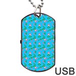 Carnation Pattern Blue Dog Tag USB Flash (One Side) Front