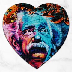 Albert Einstein Retro Wall Graffiti Blue Pink Orange Modern Urban Art Grunge Jigsaw Puzzle (heart) by genx