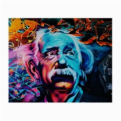 Albert Einstein Retro Wall Graffiti Blue Pink Orange Modern Urban Art Grunge Small Glasses Cloth (2 Sides) by genx