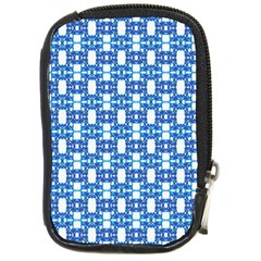 Blue White  Abstract Pattern Compact Camera Leather Case by BrightVibesDesign