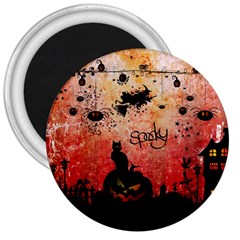 Funny Halloween Design, Cat, Pumpkin And Witch 3  Magnets by FantasyWorld7