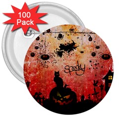 Funny Halloween Design, Cat, Pumpkin And Witch 3  Buttons (100 Pack)  by FantasyWorld7