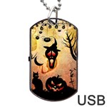 Funny Halloween Design, Pumpkin, Cat, Owl And Crow Dog Tag USB Flash (Two Sides) Front