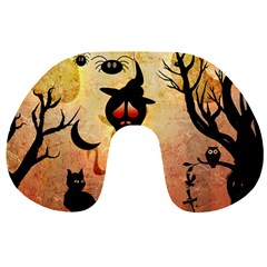 Funny Halloween Design, Pumpkin, Cat, Owl And Crow Travel Neck Pillow by FantasyWorld7