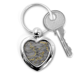 Marble Neon Retro Light Gray With Gold Yellow Veins Texture Floor Background Retro Neon 80s Style Neon Colors Print Luxuous Real Marble Key Chain (heart) by genx