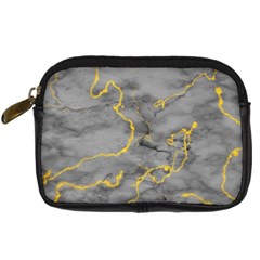 Marble Neon Retro Light Gray With Gold Yellow Veins Texture Floor Background Retro Neon 80s Style Neon Colors Print Luxuous Real Marble Digital Camera Leather Case by genx