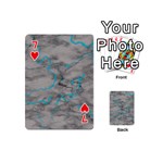 Marble light gray with bright cyan blue veins texture floor background retro neon 80s style neon colors print luxuous real marble Playing Cards 54 Designs (Mini) Front - Heart7