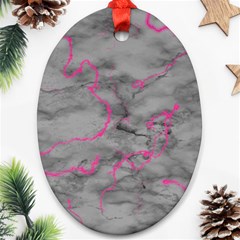 Marble Light Gray With Bright Magenta Pink Veins Texture Floor Background Retro Neon 80s Style Neon Colors Print Luxuous Real Marble Ornament (oval) by genx