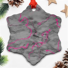 Marble Light Gray With Bright Magenta Pink Veins Texture Floor Background Retro Neon 80s Style Neon Colors Print Luxuous Real Marble Ornament (snowflake) by genx