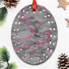Marble Light Gray With Bright Magenta Pink Veins Texture Floor Background Retro Neon 80s Style Neon Colors Print Luxuous Real Marble Ornament (oval Filigree) by genx