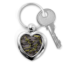 Marble Light Gray With Green Lime Veins Texture Floor Background Retro Neon 80s Style Neon Colors Print Luxuous Real Marble Key Chain (heart) by genx
